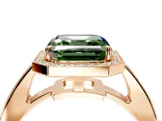 Bezel-Framed Halo Engagement Ring Setting for Fancy Green Asscher Cut Center with Pave Band and Prong Head in Rose Gold