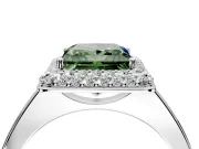 Halo Engagement Ring Setting for Fancy Green Princess Cut Center with Plain Tapered Band and Prong Head in Sterling Silver