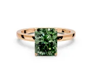 Solitaire Engagement Ring Setting for Fancy Green Radiant Cut Center with Thin Rounded Plain Band and Prong Head in Rose Gold