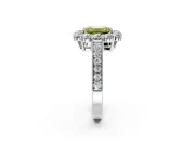 Halo Engagement Ring Setting for Fancy Yellow Emerald Cut Center with Milgrain Channel Band and Prong Head in Platinum