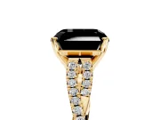 Solitaire Engagement Ring Setting for Fancy Black Asscher Cut Center with Twisted Pave Split Shank and Prong Head in Yellow Gold