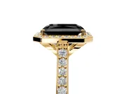 Halo Engagement Ring Setting for Fancy Black Radiant Cut Center with Pave Accents, Heart Basket and Prong Head in Yellow Gold