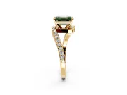 Solitaire Engagement Ring Setting for Fancy Green Emerald Cut Center with Pave Bypass Swirl Band and Prong Head in Yellow Gold