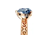 Solitaire Engagement Ring Setting for Fancy Blue Heart-Shaped Center with Scrollwork Band and Prong Head in Rose Gold