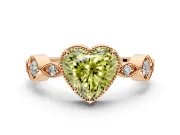 Vintage Station Engagement Ring Setting for Fancy Yellow Heart-Shaped Center with Accents and Prong Head in Rose Gold
