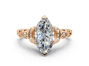 Solitaire Engagement Ring Setting for Marquise Center with Filigree Band and Prong Head in Rose Gold