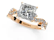 Solitaire Engagement Ring Setting for Princess Cut Center with Bar-Station Pave Twist and Prong Head in Rose Gold