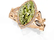Halo Engagement Ring Setting for Fancy Yellow Marquise Center with Leaf Motif Split Shank and Prong Head in Rose Gold