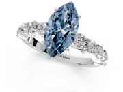 Shared-Prong Engagement Ring Setting for Fancy Blue Marquise Center with Graduated Accents and Prong Head in Sterling Silver