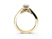 Solitaire Engagement Ring Setting for Emerald Cut Center with Crossover Accents and Prong Head in Yellow Gold