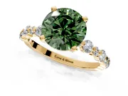 Solitaire Engagement Ring Setting for Fancy Green Round Cut Center with Alternating Size Accents and Prong Head in Yellow Gold