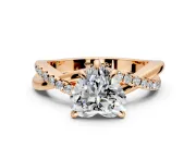 Solitaire Engagement Ring Setting for Heart-Shaped Center with Half-Pave Crossover Band and Prong Head in Rose Gold