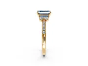 Paired Accent Engagement Ring Setting for Fancy Blue Asscher Cut Center with Pave Band and Prong Head in Yellow Gold