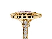Halo Engagement Ring Setting for Fancy Pink Pear-Shaped Center with Milgrain Frame, Pave Band and Prong Head in Yellow Gold