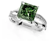 Solitaire Engagement Ring Setting for Fancy Green Princess Cut Center with Pave and Plain Crossover Band and Prong Head in Platinum