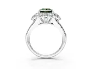 Halo Engagement Ring Setting for Fancy Green Princess Cut Center with Two-Strand Split Shank and Prong Head in Sterling Silver