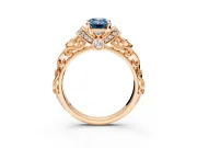 Solitaire Engagement Ring Setting for Fancy Blue Emerald Cut Center with Filigree Band and Prong Head in Rose Gold