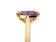 Solitaire Engagement Ring Setting for Fancy Pink Emerald Cut Center with Tapered Shoulders and Prong Head in Yellow Gold