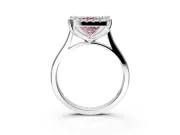 Single Halo Engagement Ring Setting for Fancy Pink Princess Cut Center with Corner Claws, Plain Band and Prong Head in Platinum
