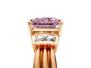 Solitaire Engagement Ring Setting for Fancy Pink Radiant Cut Center with Grooved Bar Accent Band and Prong Head in Rose Gold