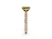 Solitaire Engagement Ring Setting for Fancy Yellow Emerald Cut Center with Milgrain-Edged Pave Band and Prong Head in Rose Gold
