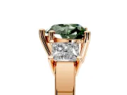 3 Stone Engagement Ring Setting for Fancy Green Heart-Shaped Center with Matching Side Accents and Prong Head in Rose Gold