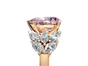 Leaf Cluster Engagement Ring Setting for Fancy Pink Pear-Shaped Center with Marquise Accents and Prong Head in Rose Gold