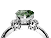 3 Stone Engagement Ring Setting for Fancy Green Heart-Shaped Center with Wide Plain Band and Prong Head in Sterling Silver