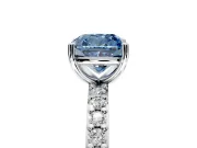 Solitaire Engagement Ring Setting for Fancy Blue Cushion Cut Center with Round Cut Pave Band and Prong Head in White Gold