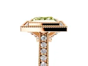 Halo Engagement Ring Setting for Fancy Yellow Princess Cut Center with Milgrain Pave Band and Bezel Head in Rose Gold