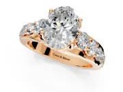 Solitaire Engagement Ring Setting for Oval Center with Graduated Shared Prongs and Prong Head in Rose Gold