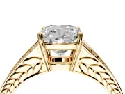 Split Shank Engagement Ring Setting for Cushion Cut Center with Pave Split Shank and Prong Head in Yellow Gold