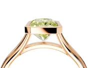 Solitaire Engagement Ring Setting for Fancy Yellow Radiant Cut Center with V Split Shank and Bezel Head in Rose Gold