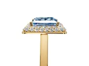Halo Engagement Ring Setting for Fancy Blue Princess Cut Center with Plain Tapered Band and Prong Head in Yellow Gold