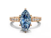 Solitaire Engagement Ring Setting for Fancy Blue Marquise Center with Milgrain-Edged Pave Band and Prong Head in Rose Gold