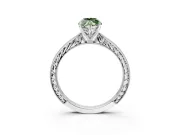 Solitaire Engagement Ring Setting for Fancy Green Marquise Center with Engraved Milgrain Band and Prong Head in Sterling Silver