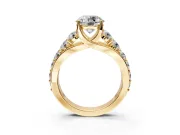 Solitaire Engagement Ring Setting for Round Cut Center with Graduated Shared Prongs and Prong Head in Yellow Gold