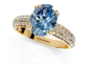 Solitaire Engagement Ring Setting for Fancy Blue Oval Center with Multi-Row Pave Accents and Basket Head in Yellow Gold