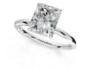 Hidden Halo Engagement Ring Setting for Radiant Cut Center with Thin Rounded Band and Prong Head in Sterling Silver