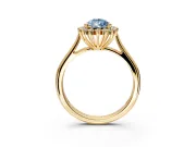 Starburst Halo Engagement Ring Setting for Fancy Blue Pear-Shaped Center with Thin Round-Wire Band and Prong Head in Yellow Gold