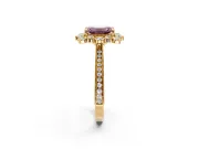 Milgrain Halo Engagement Ring Setting for Fancy Pink Emerald Cut Center with Bezel Point Accents and Prong Head in Yellow Gold