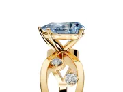 Solitaire Engagement Ring Setting for Fancy Blue Pear-Shaped Center with Criss-Cross Accent Band and Prong Head in Yellow Gold