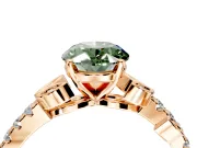 Leaf Motif Engagement Ring Setting for Fancy Green Oval Center with Pave Band and Prong Head in Rose Gold