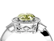 Halo Engagement Ring Setting for Fancy Yellow Oval Center with Milgrain Rim, Pave Band and Prong Head in Sterling Silver
