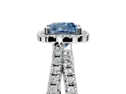 Halo Engagement Ring Setting for Fancy Blue Cushion Cut Center with Double Pave Split Shank and Prong Head in Platinum