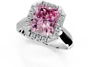 Halo Engagement Ring Setting for Fancy Pink Radiant Cut Center with Square Band and Prong Head in White Gold