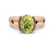 Tension Engagement Ring Setting for Fancy Yellow Oval Center with Wide Flat Band and Tension Head in Rose Gold