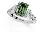 Solitaire Engagement Ring Setting for Fancy Green Emerald Cut Center with Pave Cathedral Shoulders and Prong Head in Platinum