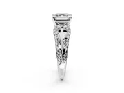 Solitaire Engagement Ring Setting for Asscher Cut Center with Filigree Accent Basket and Prong Head in Platinum