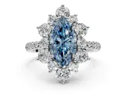 Floral Halo Engagement Ring Setting for Fancy Blue Marquise Center with Pave Accents and Prong Head in Sterling Silver